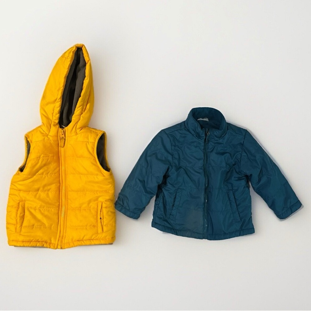 BOYS Size 2T Winter Jacket (Blue) & Puffer Vest (Yellow)